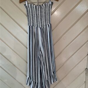 Angie Black & White Striped Smocked Tube Jumpsuit